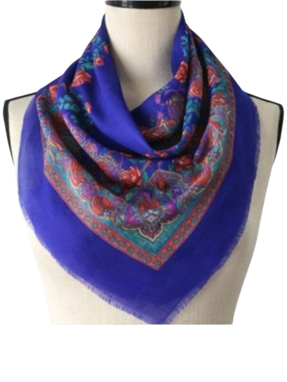 Vintage 80s Paul Harris Violet Multicolor Paisley Square Scarf 31” x 31”